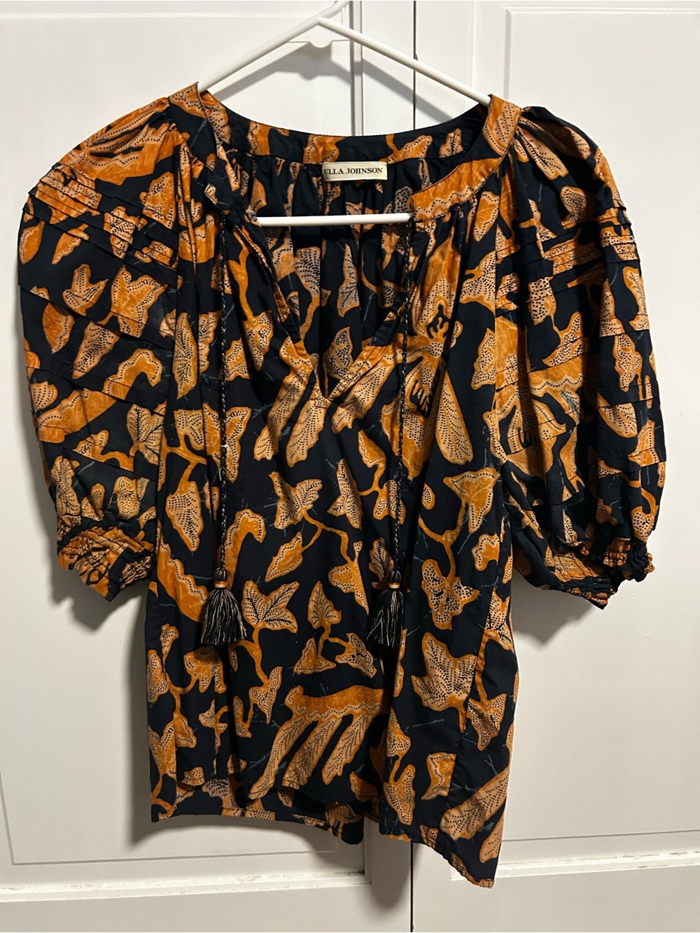 Ulla Johnson Black and Mustard Floral Peasant Blouse